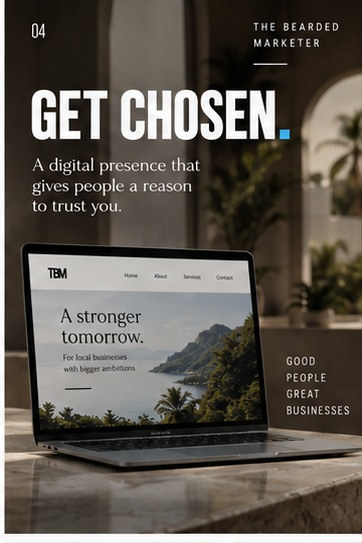 Get Chosen website panel showing a laptop on a concrete desk